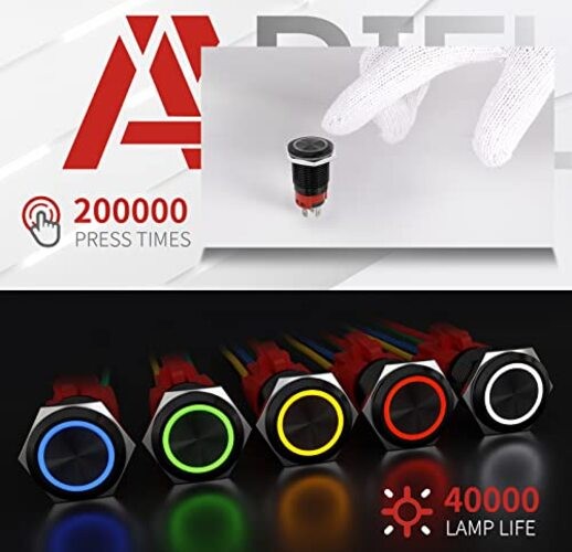 16mm Momentary Black Push Button Switch On Off Black Shell Black Shell-Blue