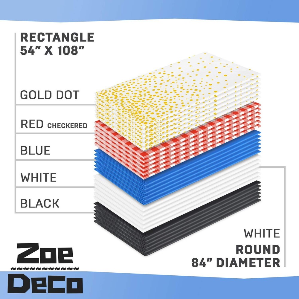 Zoe Deco Plastic Tablecloth, 54" x 108" Blue Tablecloth - 12 Pack - Rectangle