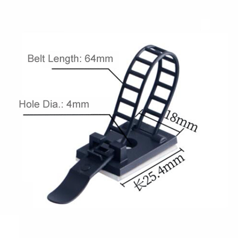 White/Black Nylon 3M Self Adhesive Fixed Cable Zip Tie Wraps with Bases Seat