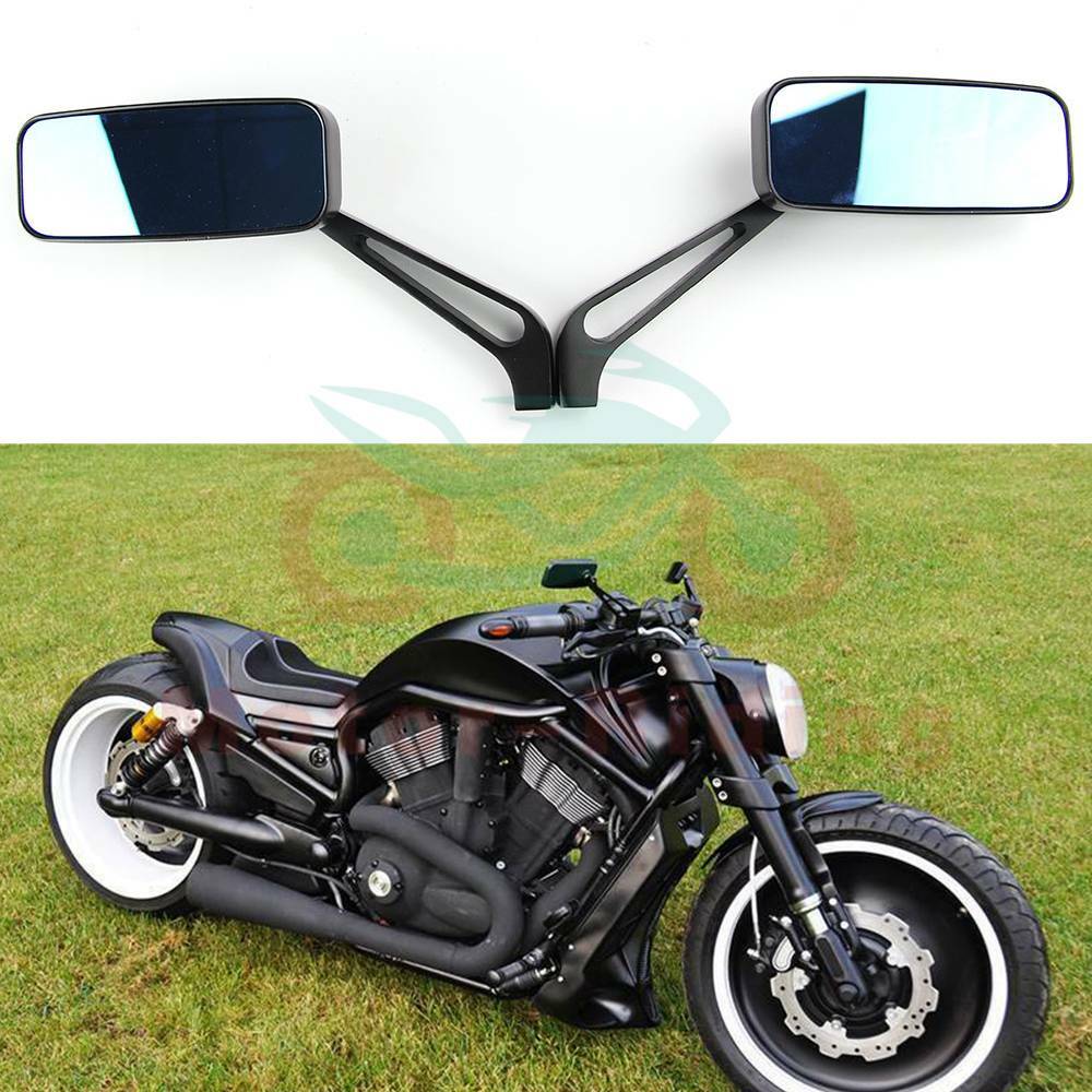 Black Rectangle CNC Motorcycle Mirrors For Harley Cruiser Bobber Chopper Softail