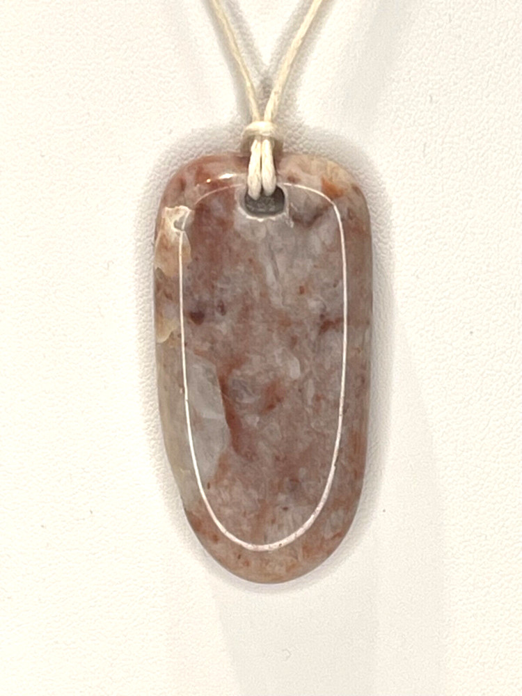 Handmade Natural Long Stone Necklace - Pink and White Ruby Quartz