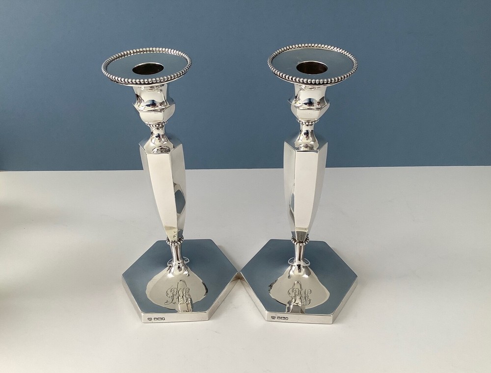 Elegant Pair of Antique Edwardian Solid  Silver Candlesticks