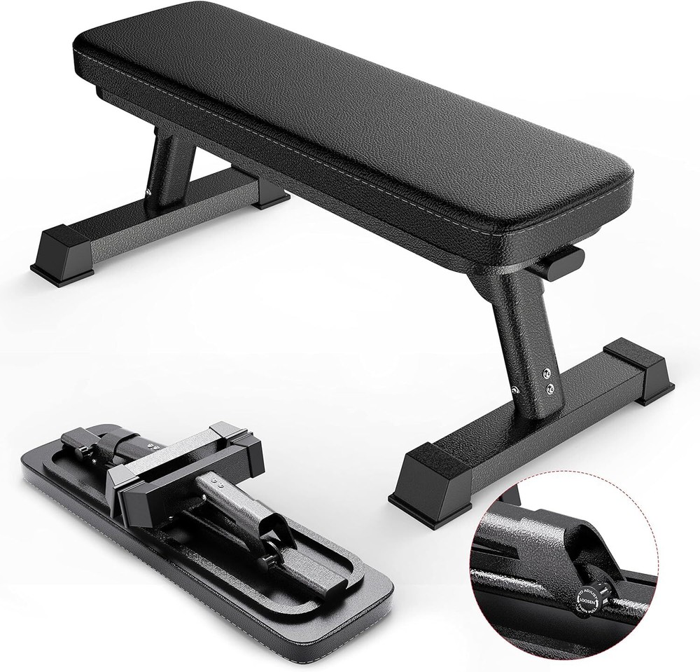 Finer Form Gym Quality Foldable Flat Bench for Multi-Purpose Weight Training