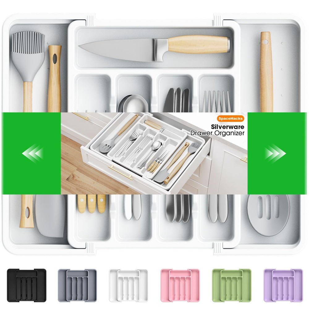 Silverware Organizer，Adjustable & Expandable Utensil Drawer Organizer, BP