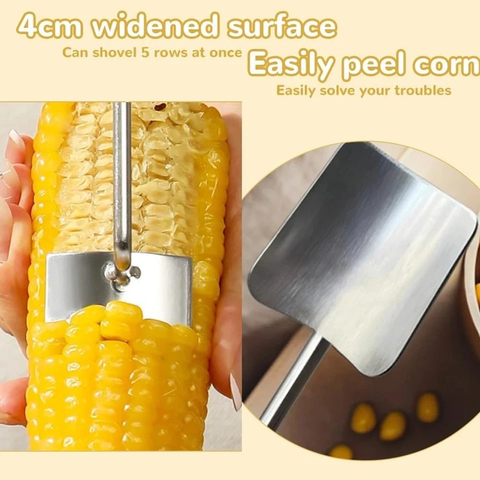 2PC Corn Peeler Stainless Steel Corn Cob Stripping Tool w/ Hook Long Handle Corn