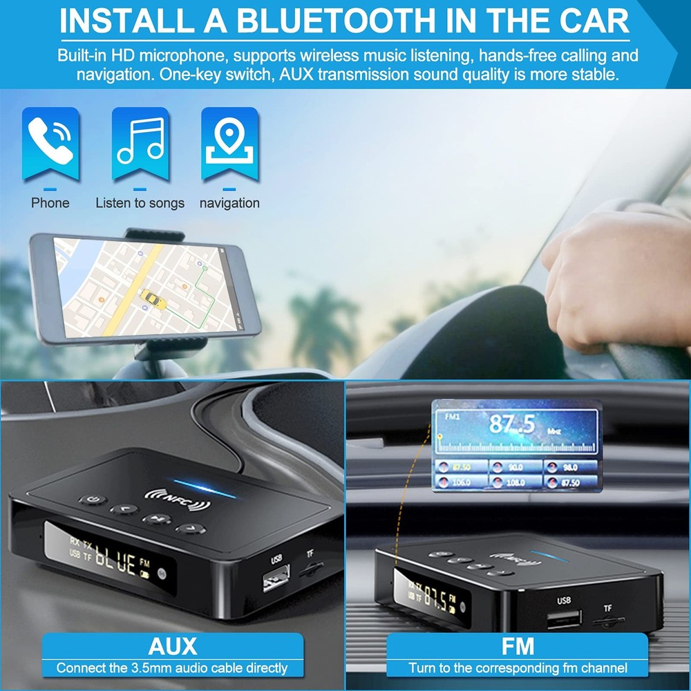 Bluetooth 5.0 Transmitter Receiver Adapter Audio 3 in 1 Bluetooth Audio Adapt...