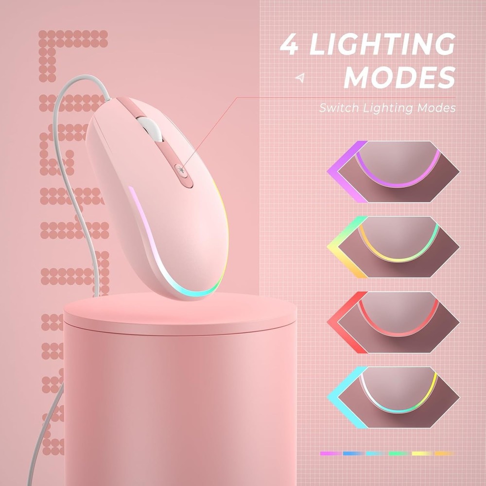 Ambidextrous Optical Wired Mouse with Friendly RGB Lighting - Perfect for Work