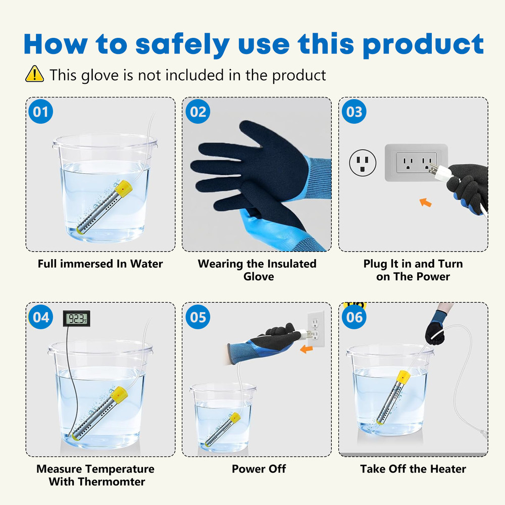 1500W Immersion Heater, Portable Electric Water Heater Fast Heating for Buckets