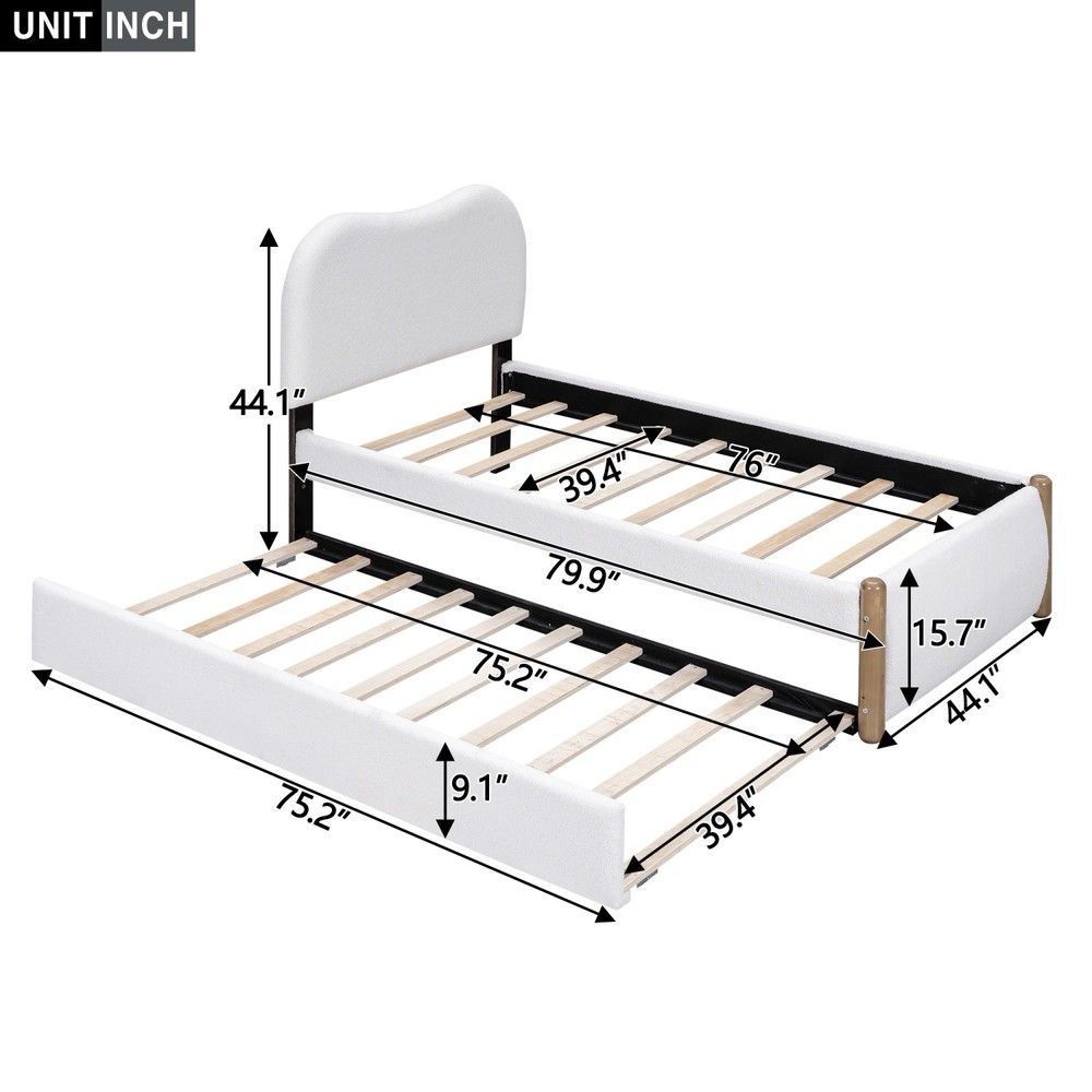 Twin/Full Size Bed Frame Upholstered Platform Bed Frame with Twin Size Trundle