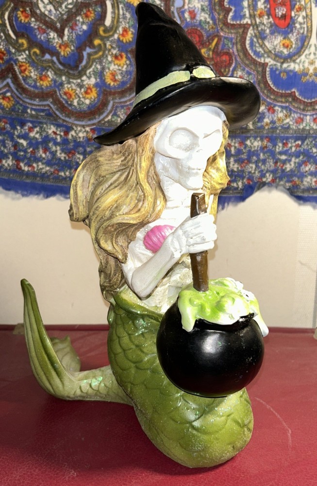 Mermaid Witch Skeleton Halloween Statue