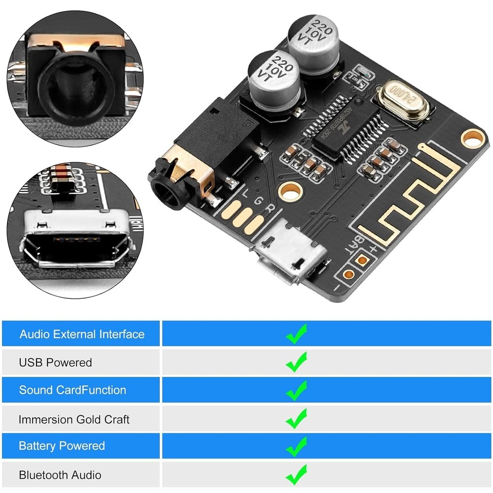 Compact 5V Bluetooth Receiver Board with Lossless Decoding for Superior Sound