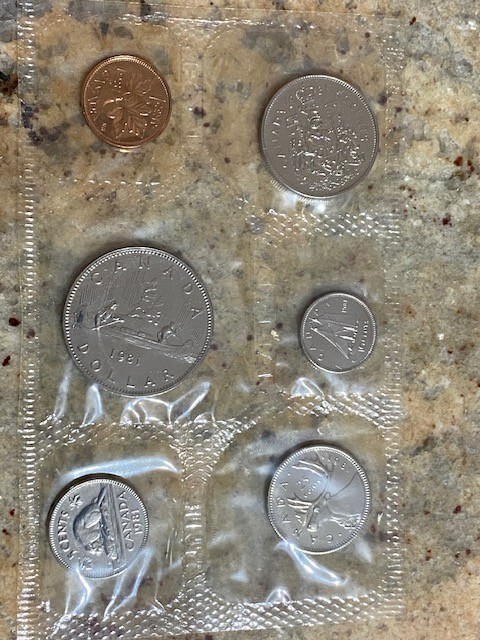 1981 CANADA UNCIRCULATED 6 COINS MINT SET, ENVELOPE AND COA