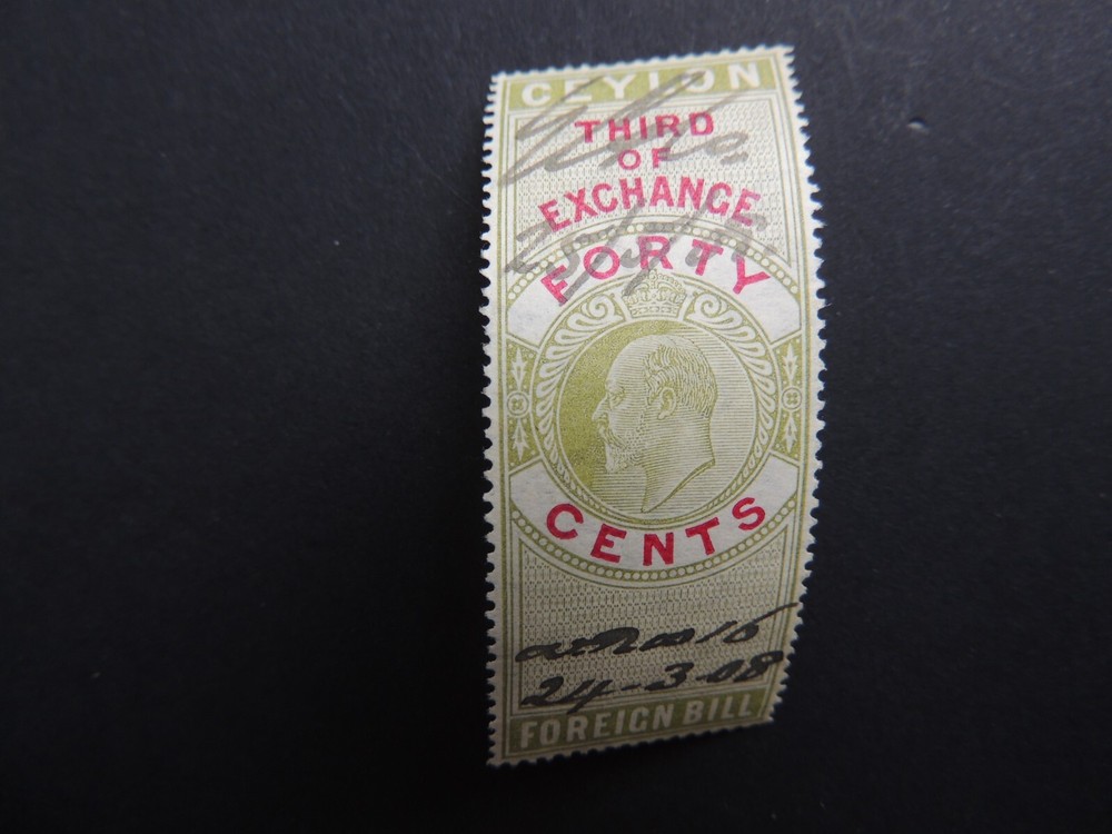 1908 Ceylon Third of Exchange 40c Foreign Bill Stamp