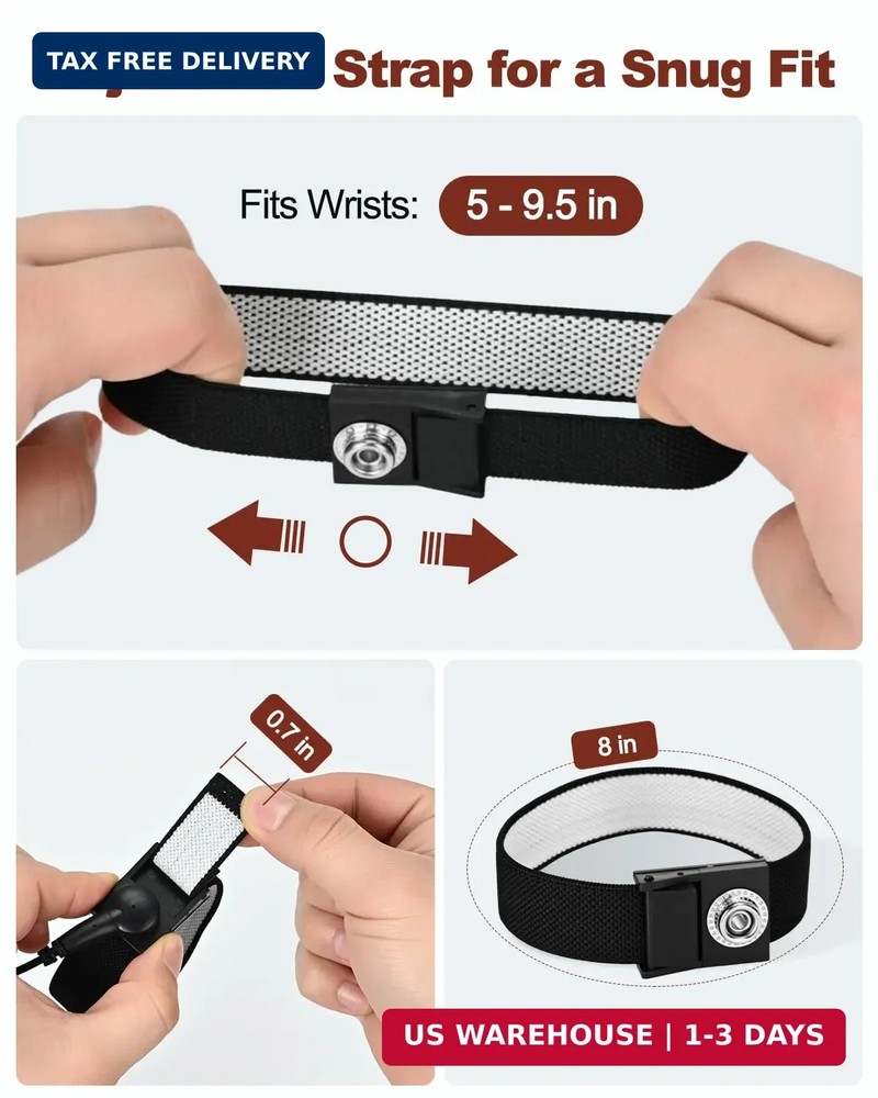 Anti Static Wrist Strap, Adjustable ESD Wrist Strap with Alligator Clip, Groundi