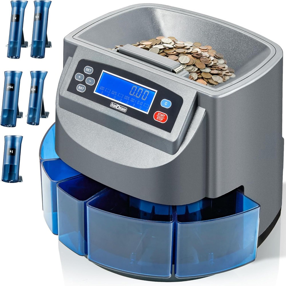 Coin & Bill Sorter Machine with Wrapper Roller – 3-in-1 Electric Counter