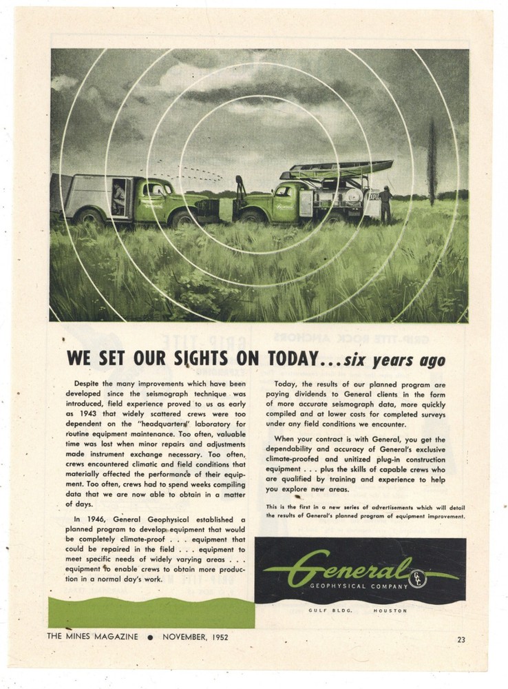 1952 General Geophysical Co. Ad: Mobile Mining Survey Instruments & Service