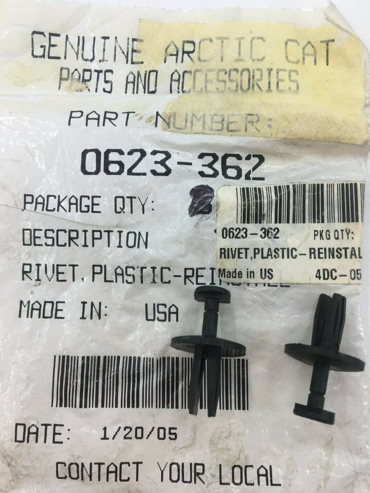 2 - OEM Arctic Cat 0623-362 ATV Plastic Reinstallable Rivets Fits 92-18 Models