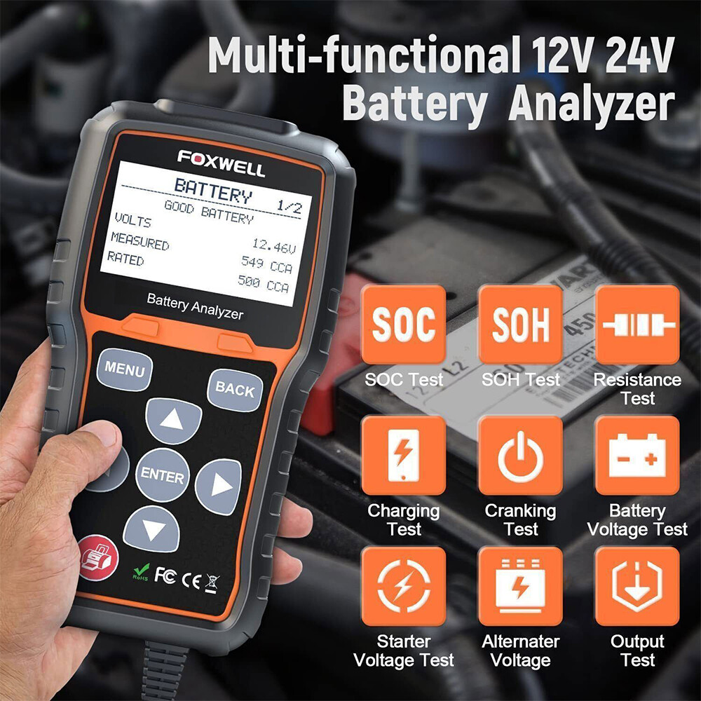 FOXWELL Car 12V Battery Tester 24V Charging Cranking System Analyzer Tool