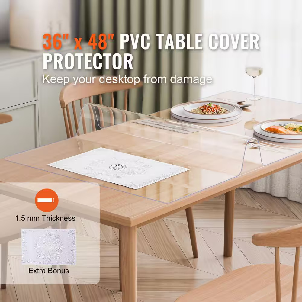 Plastic Table Cover 36 X 48 In. 1.5 Mm Thick Clear Table Protector Solid Rectang
