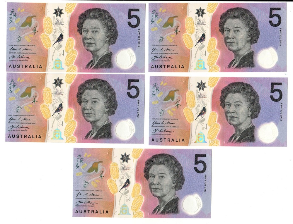 Australia 2018 - 5 Consecutive 5 Dollars UNC Polymer notes - Elizabeth II - #1