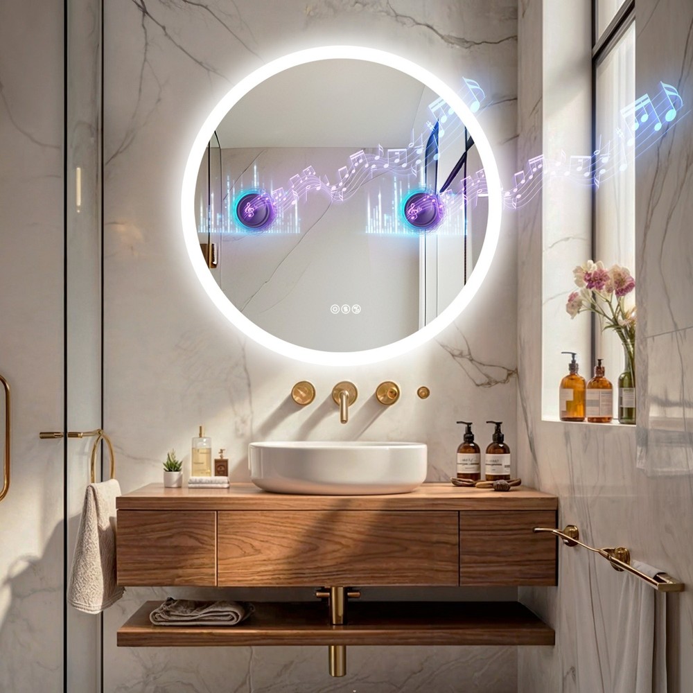 32” LED Bathroom Mirror Built-in Bluetooth Speaker Backlight Wall Vanity Mirror