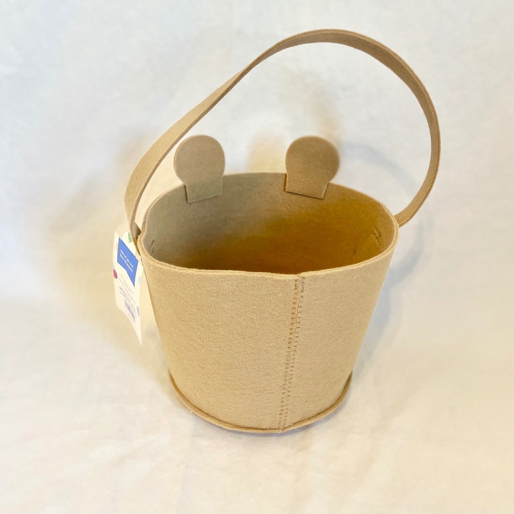 Spritz Easter Felt Bear Basket Brown Round Plush Egg Hunt Pail with Handle NEW