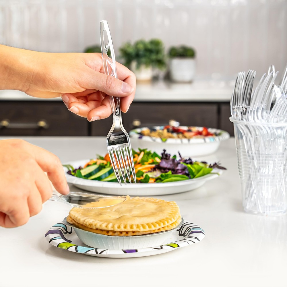 Amazon Basics Disposable Clear Assorted Cutlery Set, Large Pack,