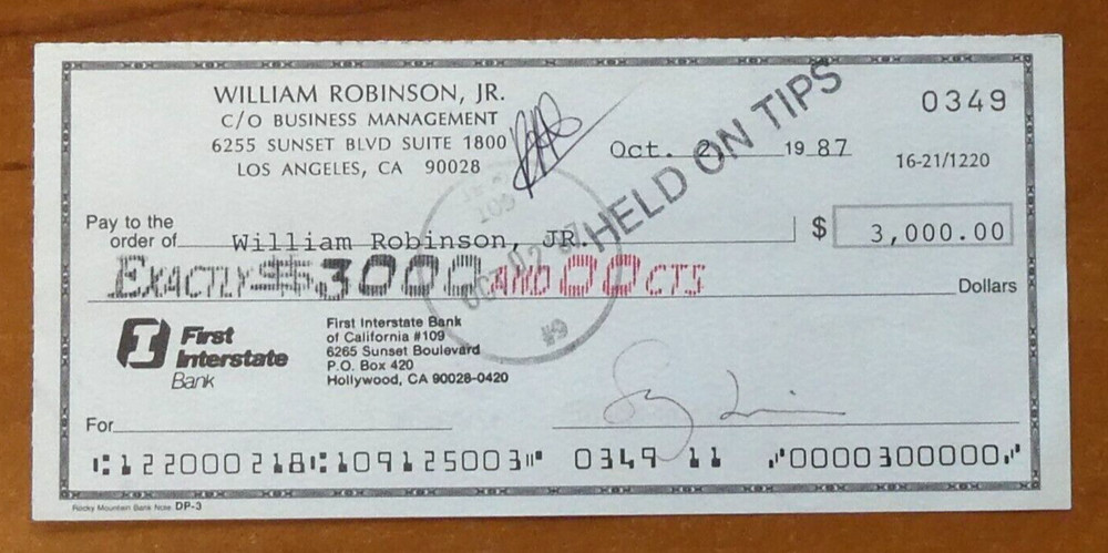 Smokey Robinson (The Miracles) Hand Signed Check