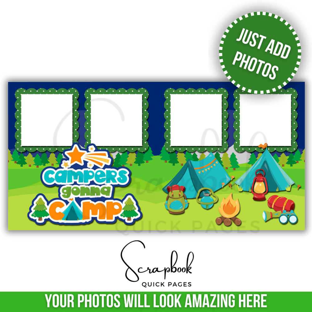 Camping Summer Scrapbook Pages PRINTED Premade Scrapbook Quick Pages 129