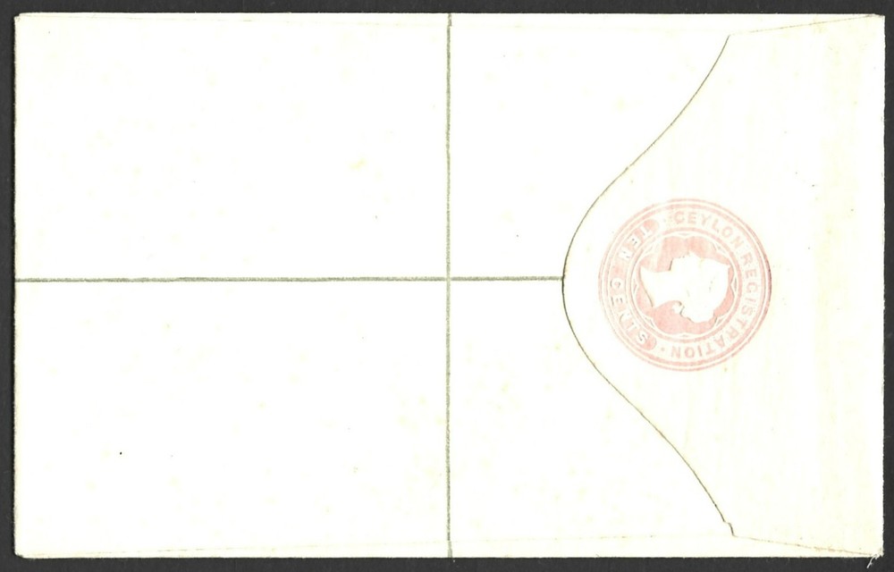 CEYLON QV TEN CENTS REGISTERED LETTER UNUSED