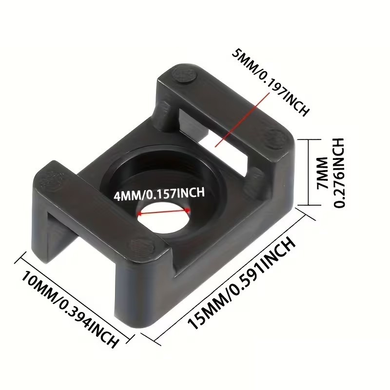 100 x screw sockets for cable ties cable holder black 15x10mm