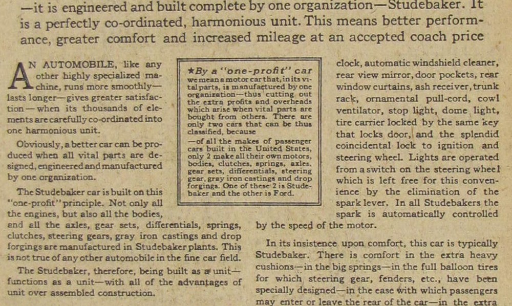 Vintage 1925 STUDEBAKER Coach Car Newspaper Print Ad