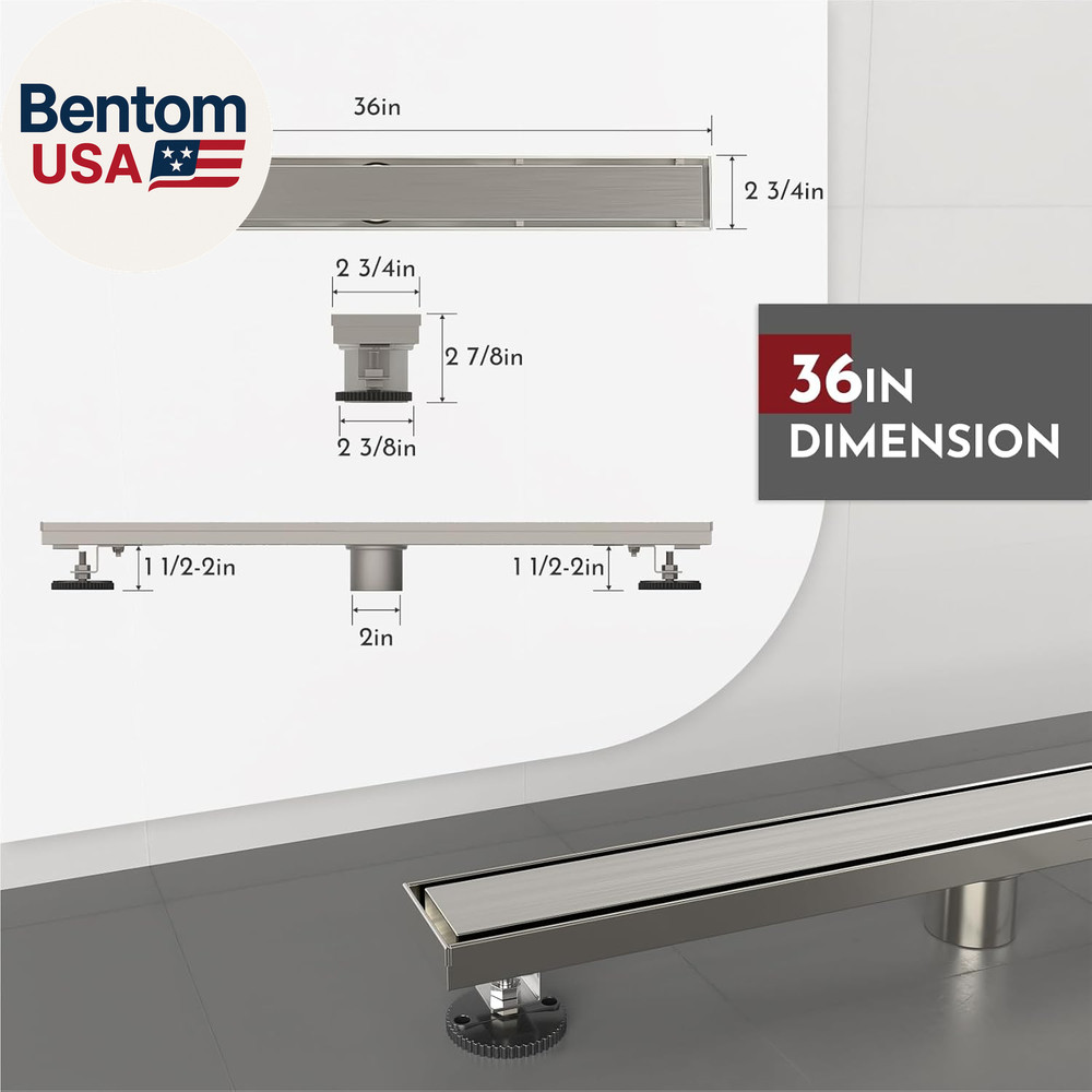 36 Inch Linear Shower Drain Rectangular Floor Drain with Accessories Reversible