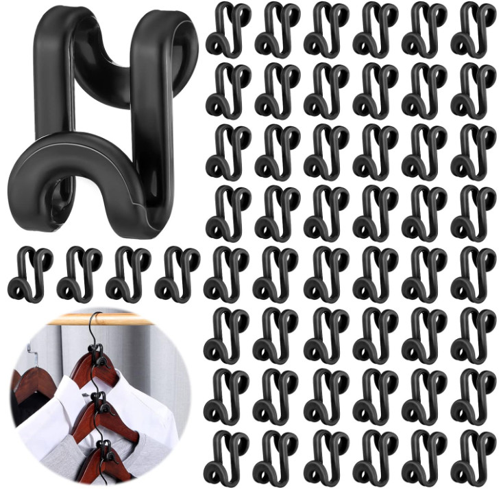 100pcs Black Hanger Connector Hooks Space Saving Cascading Strong