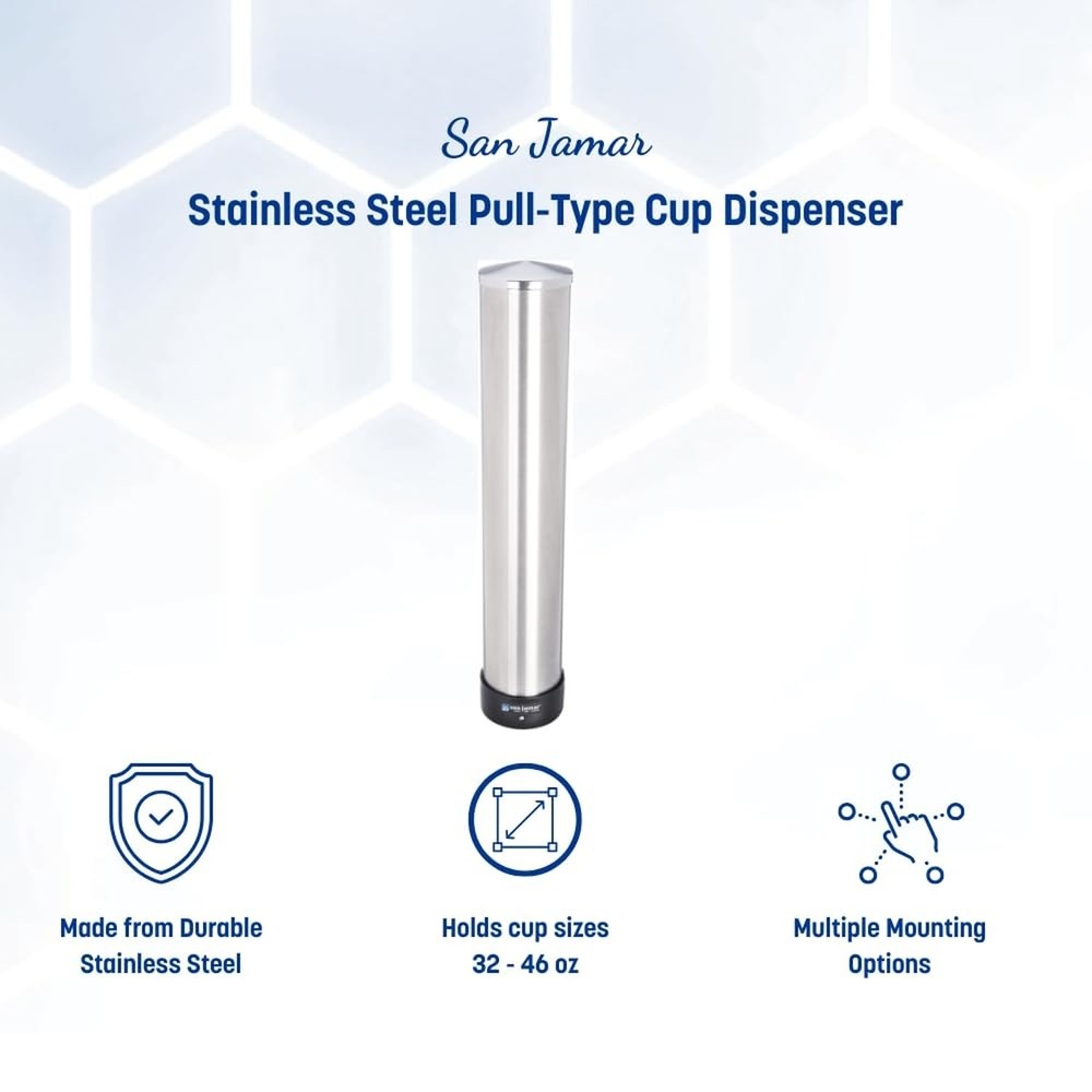 San Jamar Pull-Type Cup Dispenser 32-46 Oz. Cups for Restaurants, Home, and O...