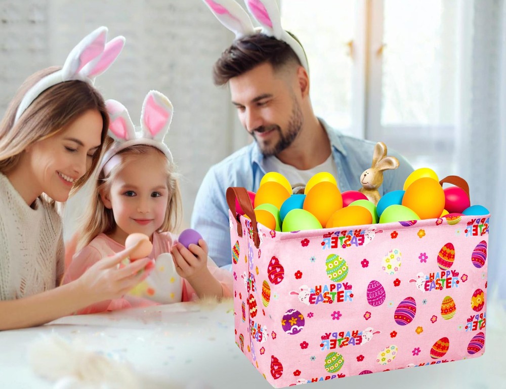 MYFLOCY Large Rectangular Easter Baskets Empty Waterproof Boy Toy Box Foldabl...
