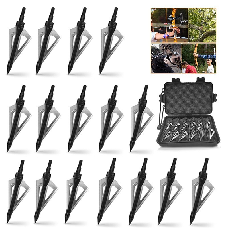 16 pcs Classical Tradition Broadheads, 100 Grain Hunting Compound Bow Arrow Tips