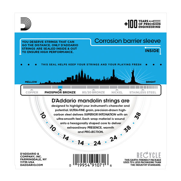D’addario EJ73 Mandolin Strings, Phosphor Bronze, Light, 10-38