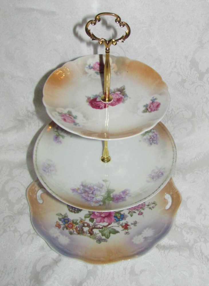 Custom Three Tier Tea Party Cake Stand Made With Antique Lusterware Plates