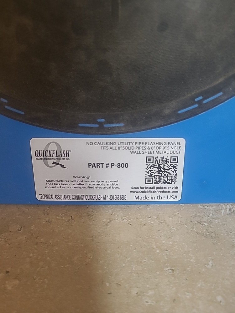 QUICKFLASH P-800 Fits 8"solid Pipes Or 9" Single Wall Sheet Metal Duct