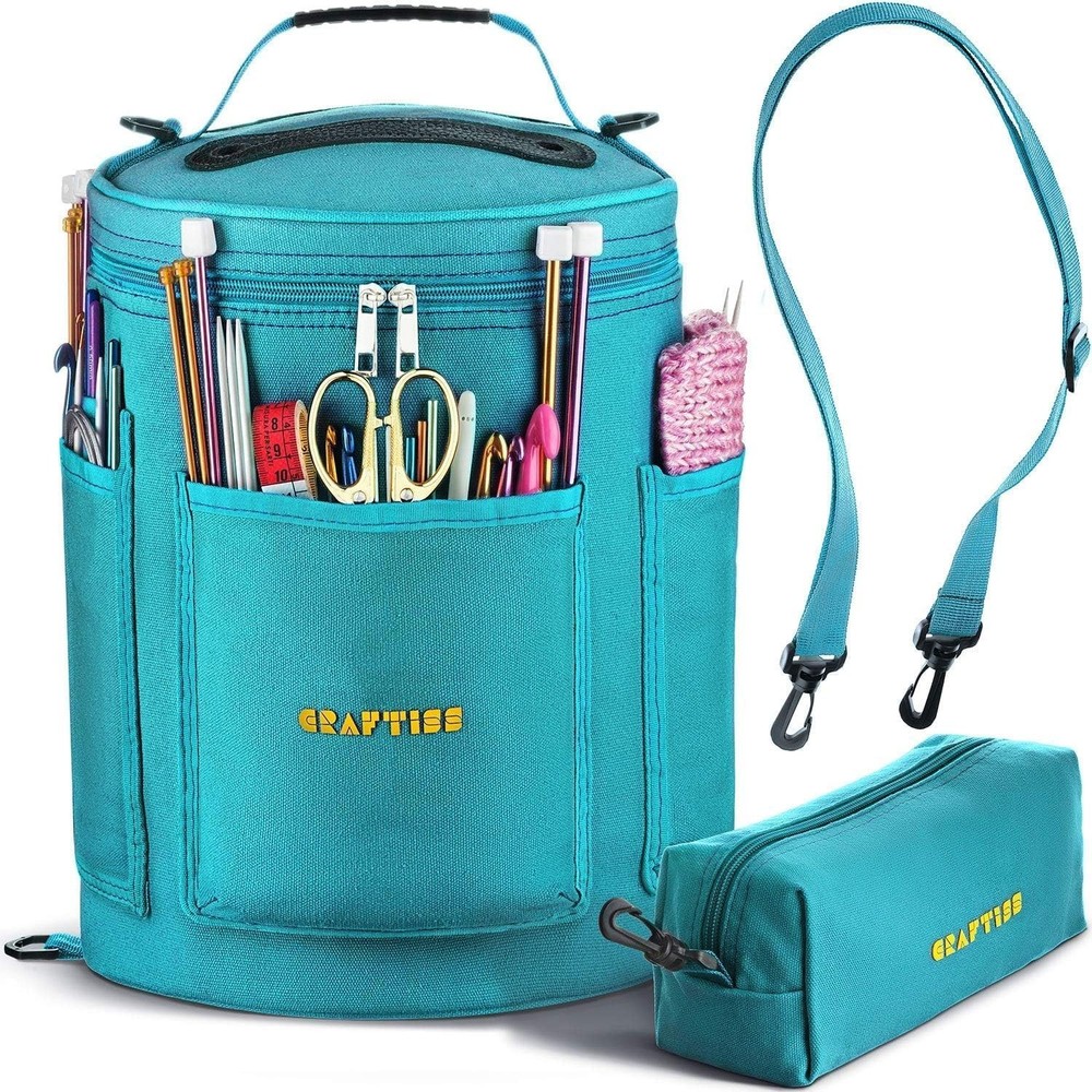 Knitting Bag Yarn Storage - Gift for Crocheters - Durable Canvas Yarn Holder ...