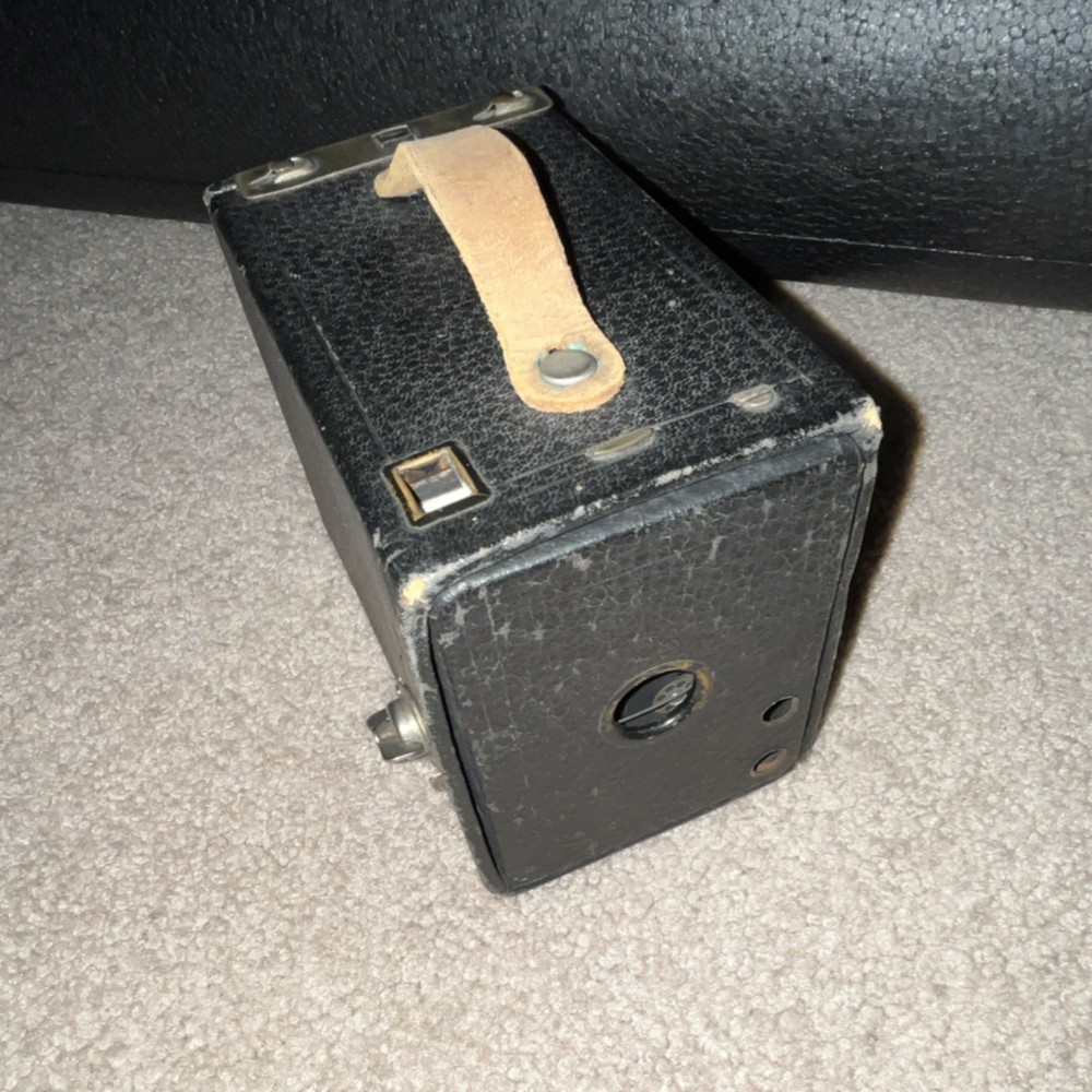 Vintage Black Box Camera with Leather Strap