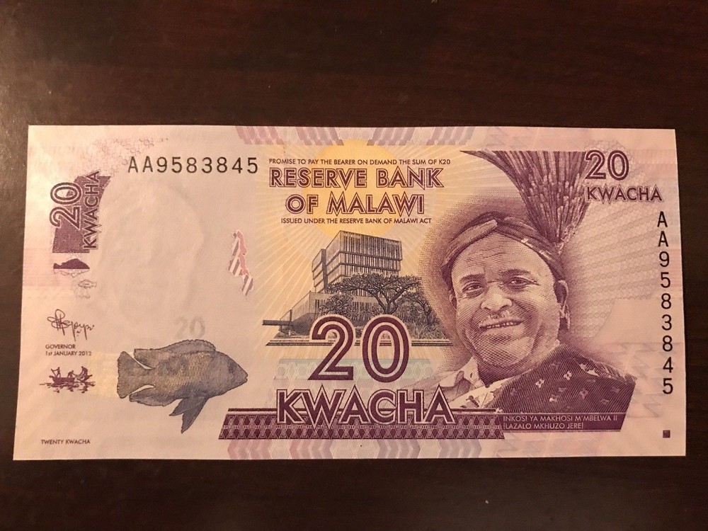 2012 Malawi 20 Kwacha Banknote; Crisp, Uncirculated
