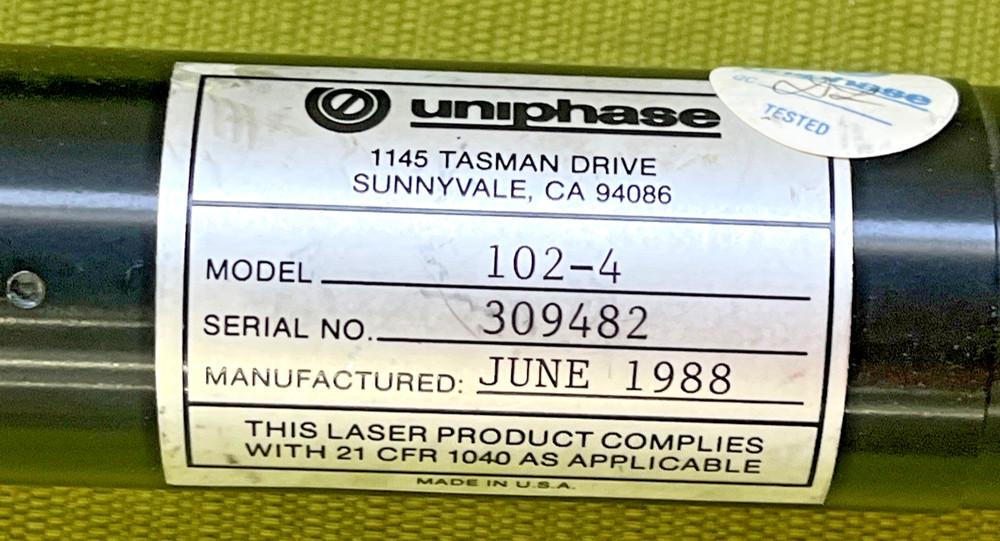 Uniphase 102-4 Helium-Neon Laser 4mW