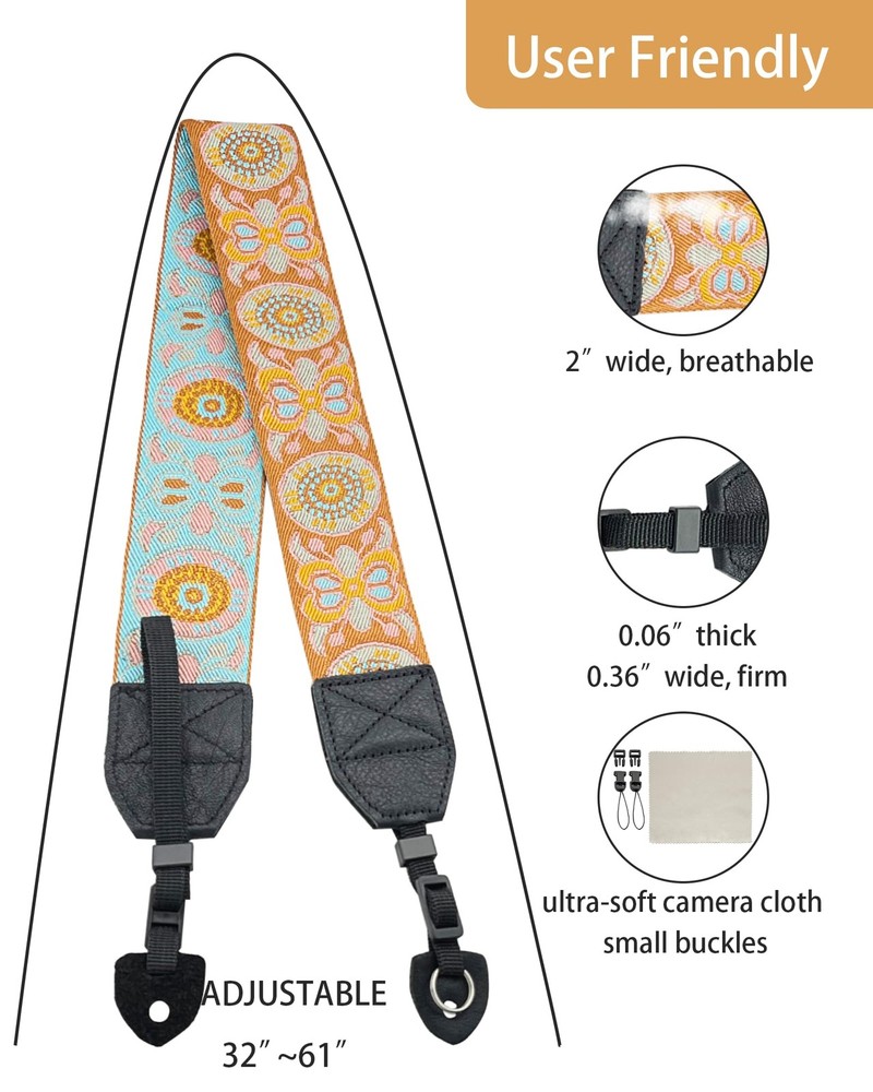 Camera Strap - Wide, Comfortable Durable Adjustable Crossbody Neck Shoulder S...