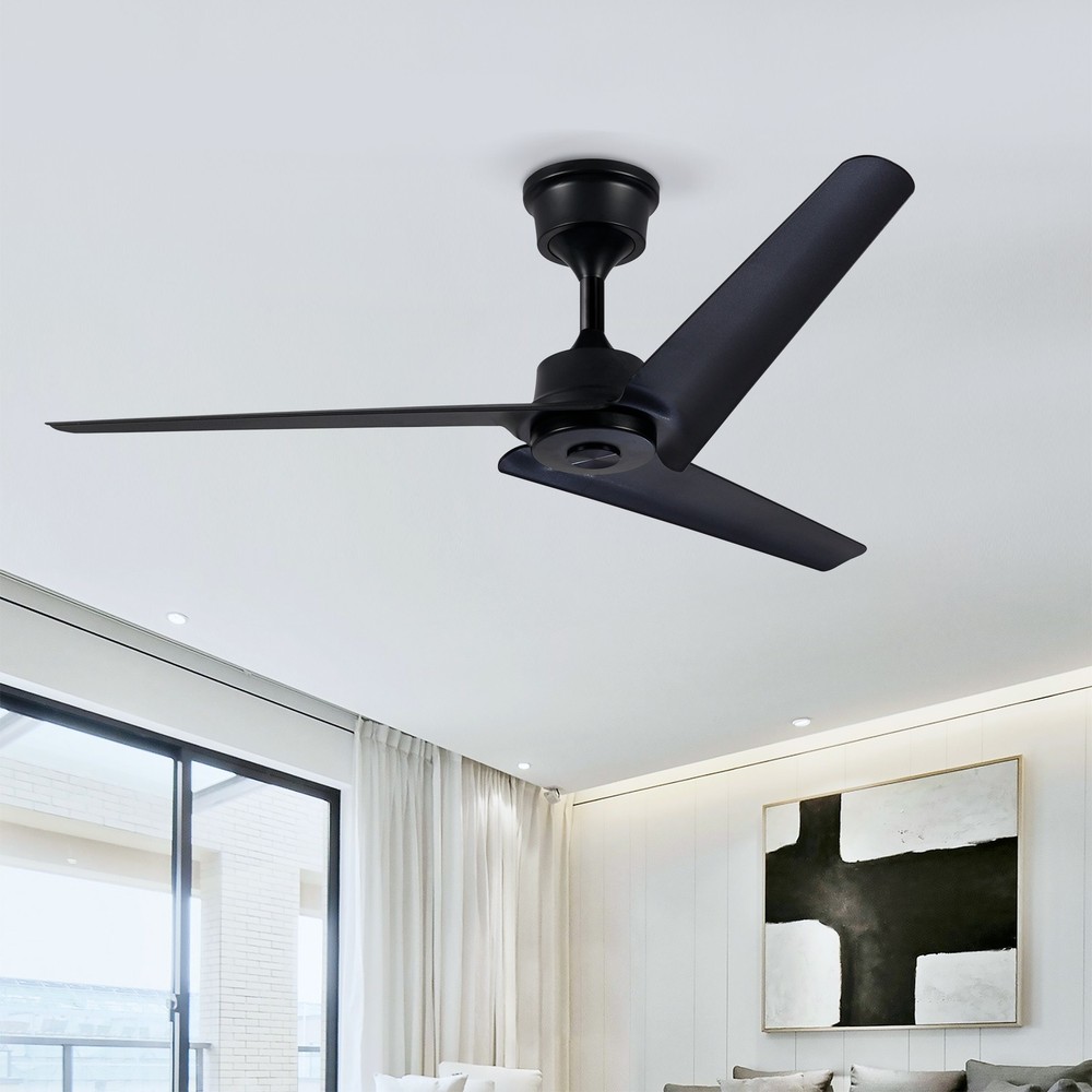 52''Flush Mount & Rod ABS 3 Blades Ceiling Fan with Remote Control No Lights