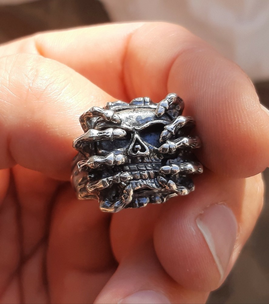 925 MENS SILVER RING motorcycle skull harley
