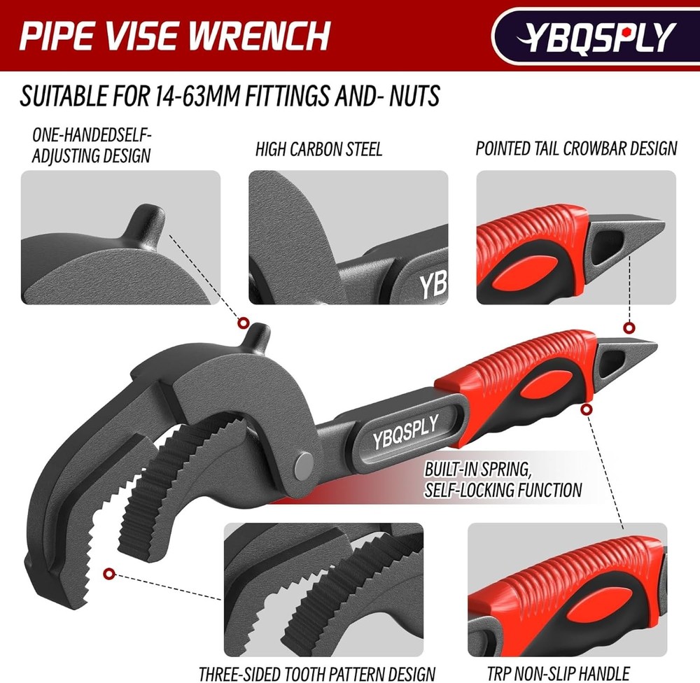 Self adjusting pipe wrench set for plumbing