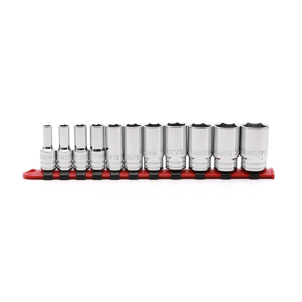 11PCS 3/8" Drive 6 Point. Mid-Length Socket Set, SAE, Mirror Chrome Finish