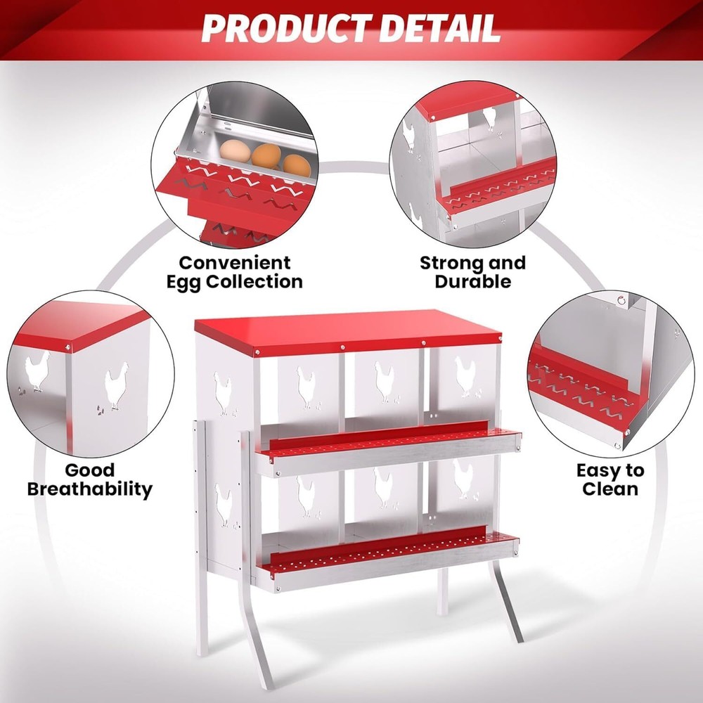 Chicken Nesting Box 6-10 Holes Cleanable, Pull Out Roll Away Metal Nesting Boxes